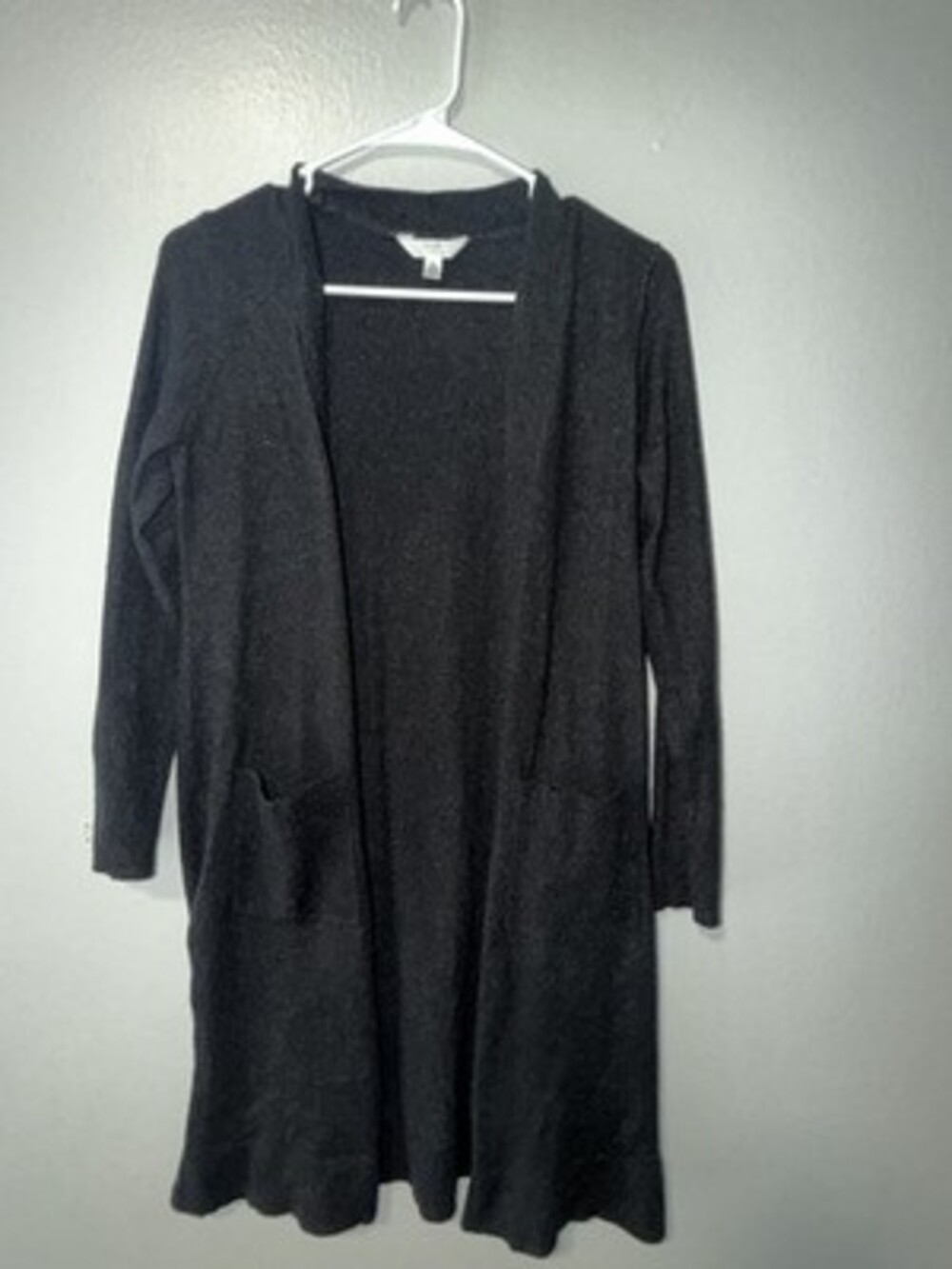 Time and Tru Black Solid Knit Open Front Cardigan Sweater Long Sleeve Pockets S